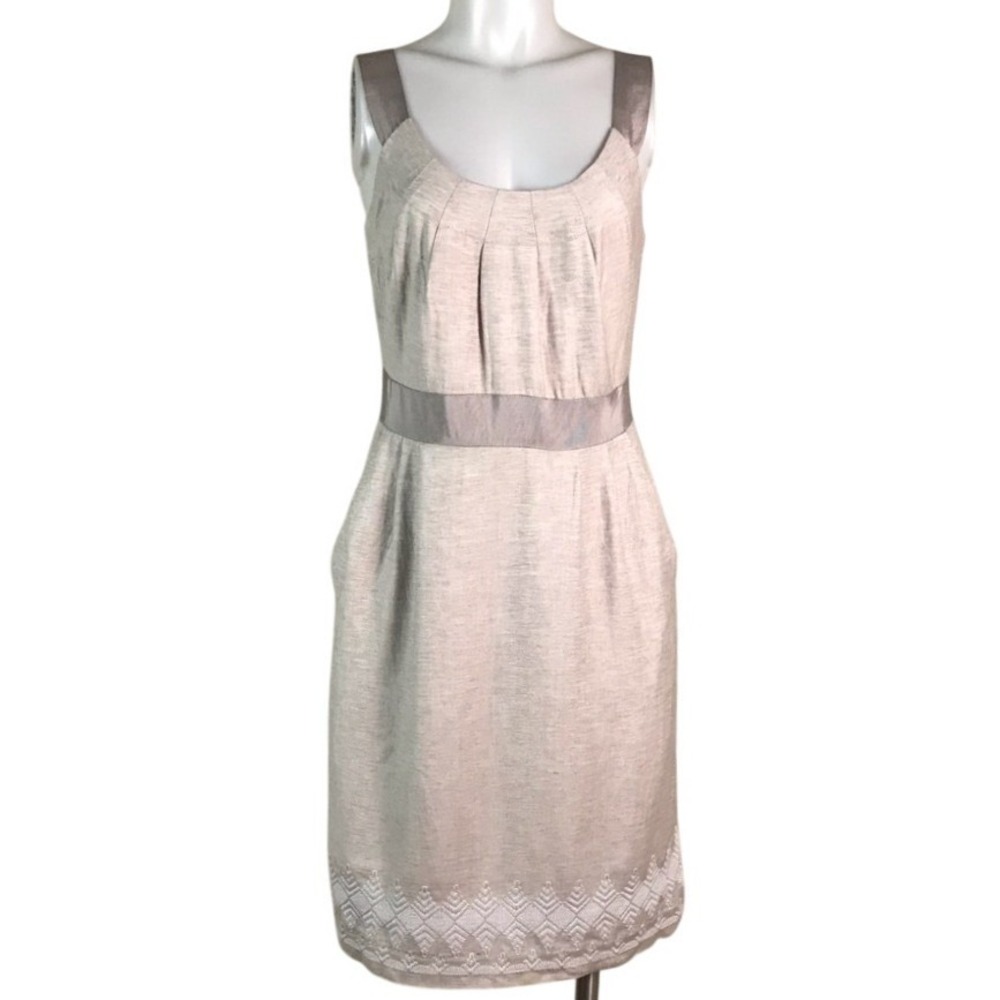 BANANA‎ REPUBLIC TAN LINEN EMBROIDERED DRESS